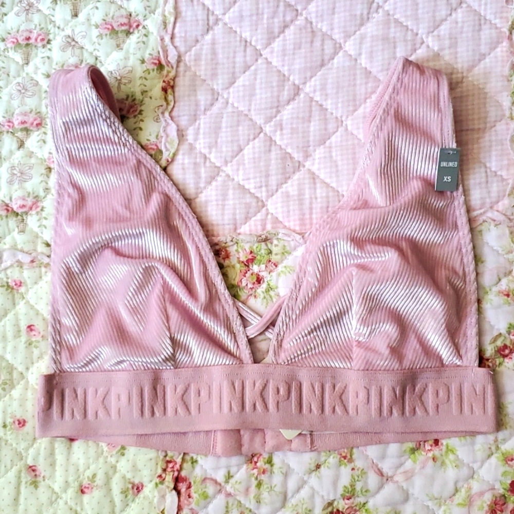 NWT Victoria's secret PINK unlined bralette velvet logo band XS
